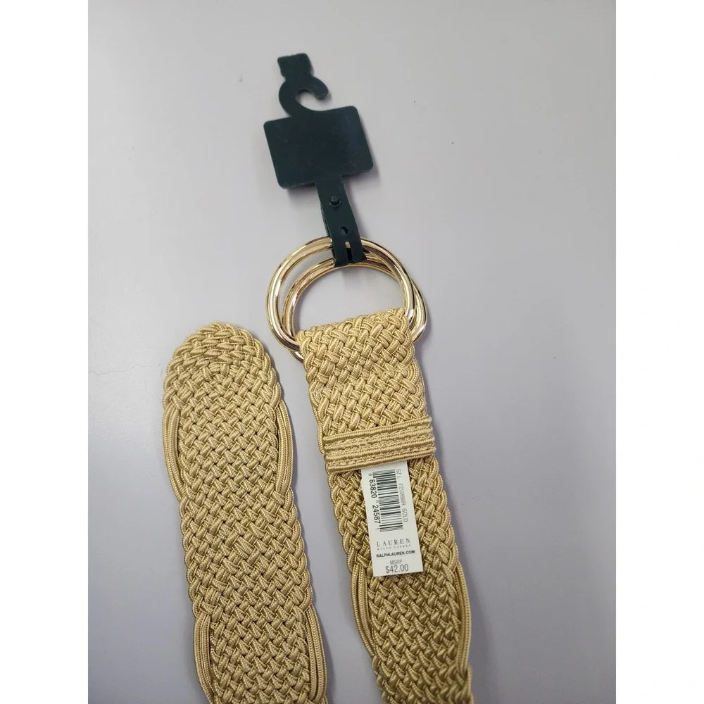 Lauren Ralph Lauren Belt Woven Weave Gold‎ D-Ring Adjustable Classic Style 43